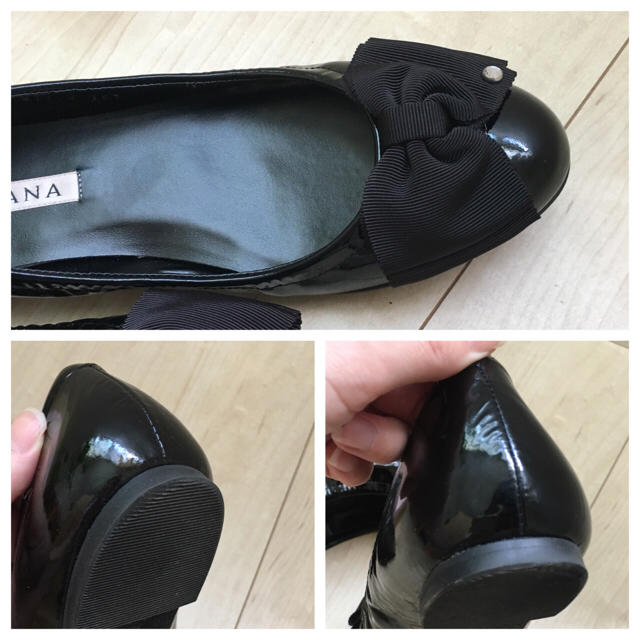 DIANA(ダイアナ)の[美品]フラットリボンバレエシューズ(黒エナメル) レディースの靴/シューズ(バレエシューズ)の商品写真