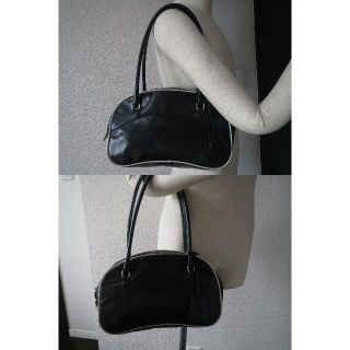 プラダ(PRADA)の●PRADAプラダ10万総レザー革ショルダーボストンバッグ黒×白●良好↑(ボストンバッグ)