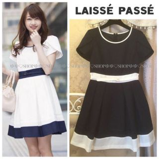 レッセパッセ(LAISSE PASSE)のブッチャーチューリップ袖バイカラーワンピース(ミニワンピース)