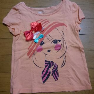 ギャップキッズ(GAP Kids)の夏物処分！GAPKids　女の子ﾘﾎﾞﾝTシャツ110　ｵﾚﾝｼﾞ(Tシャツ/カットソー)