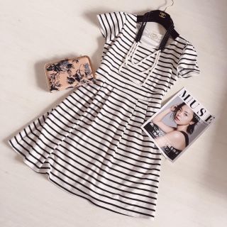 トッコ(tocco)のtocco♡女性らしいモノトーンボーダーワンピース＊(ミニワンピース)