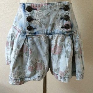 花柄花ボタン付きショートキュロットパンツ(キュロット)