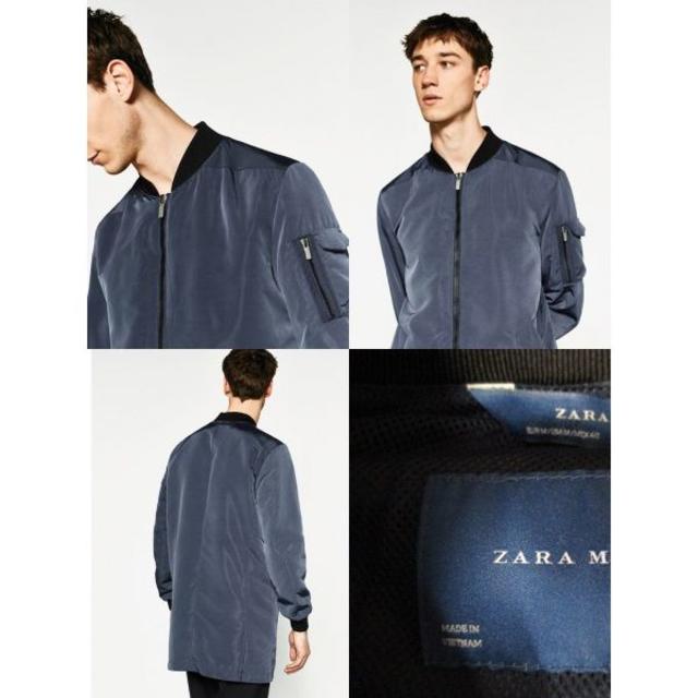 ZARA(ザラ)の☆ZARA/ザラ ロング丈 ボンバージャケット/メンズ/M/ネイビー☆新品 メンズのジャケット/アウター(フライトジャケット)の商品写真