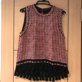 ザラ(ZARA)の3232プロフ必読様専用💖ZARA ツイードトップス フリンジ付き(カットソー(半袖/袖なし))