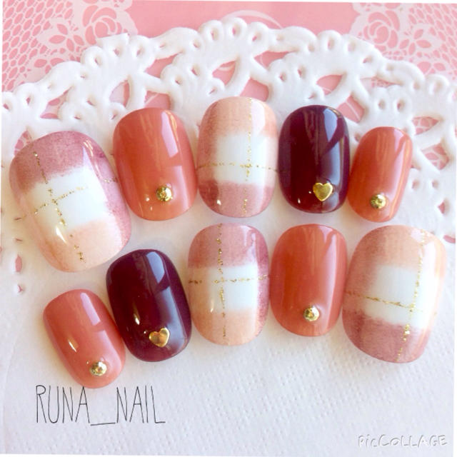 Runa ブランケット5番 ブラウンココアチェックネイルチップの通販 By Runa Nail ラクマ