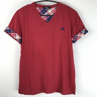 バーバリーブラックレーベル(BURBERRY BLACK LABEL)の美品 BURBERRY BLACK LABEL 半袖VネックTシャツ レッド 2(Tシャツ/カットソー(半袖/袖なし))