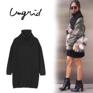 アングリッド(Ungrid)のungrid 美品 タートルワッフル編ニットワンピース 黒(ミニワンピース)