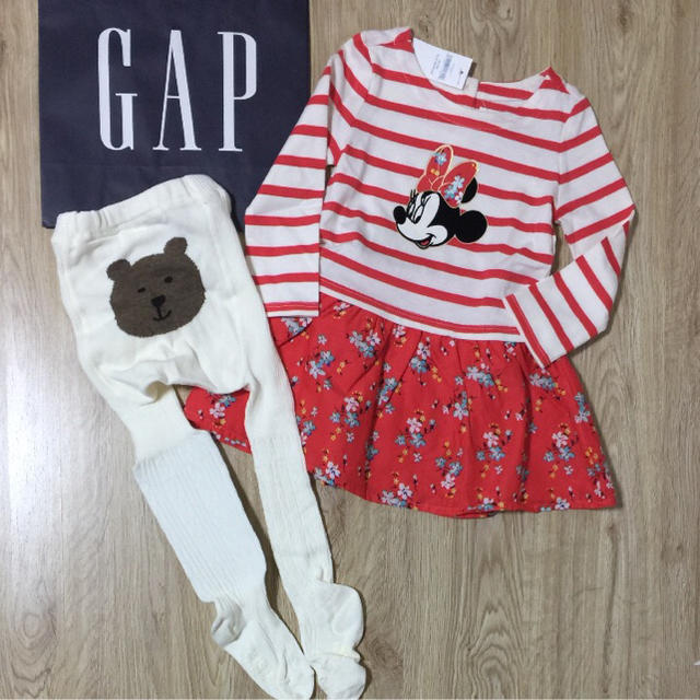 babyGAP(ベビーギャップ)のベビーギャップ☆ボーダーミニーワンピースのみ９０センチ キッズ/ベビー/マタニティのキッズ服女の子用(90cm~)(ワンピース)の商品写真