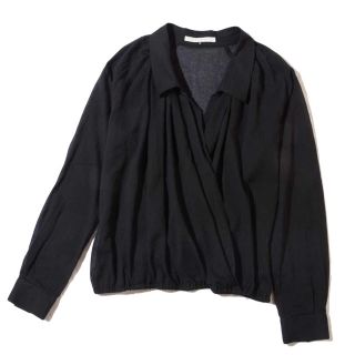 ルシェルブルー(LE CIEL BLEU)のアンシャントマン 黒コットンガーゼ カシュクールブラウス(シャツ/ブラウス(長袖/七分))