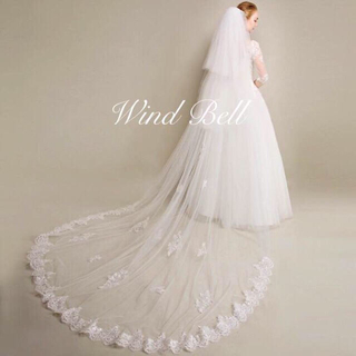 新品♡300cmフェイスアップ♡ウエディングベール裾縁取り♡オフホワイト(ウェディングドレス)