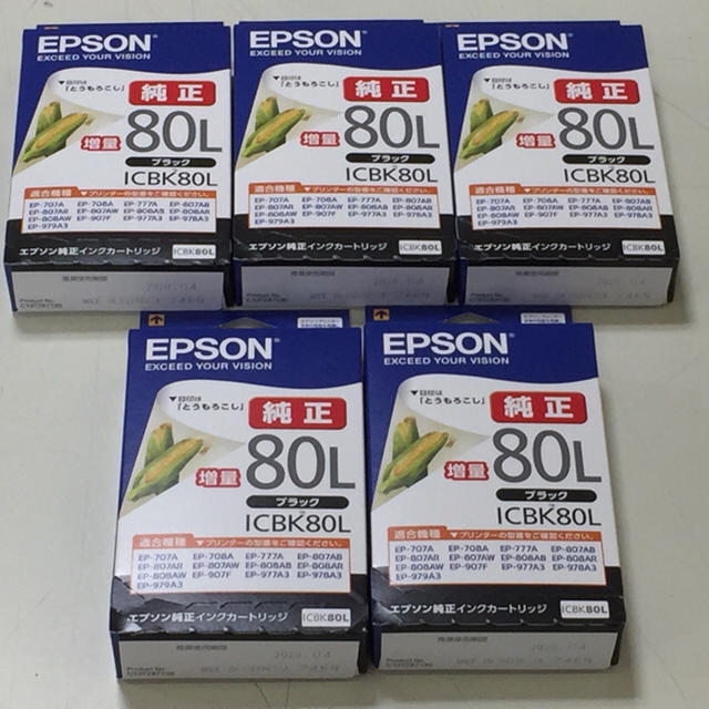 EPSON(エプソン)の送料込み★純正品 未使用★EPSON ICBK80L 5個セット インテリア/住まい/日用品のオフィス用品(オフィス用品一般)の商品写真