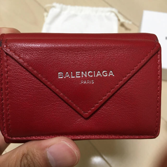 Balenciaga - バレンシアガ三つ折りペーパーミニウォレット赤ミニ財布