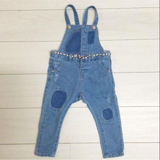 ザラキッズ(ZARA KIDS)の美品 ZARA パッチワークデニム オーバーオール 74cm(パンツ)