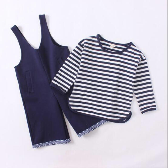 new!【新品♡即納】ボーダーTシャツ＋オールインワン★ キッズ/ベビー/マタニティのキッズ服女の子用(90cm~)(ワンピース)の商品写真