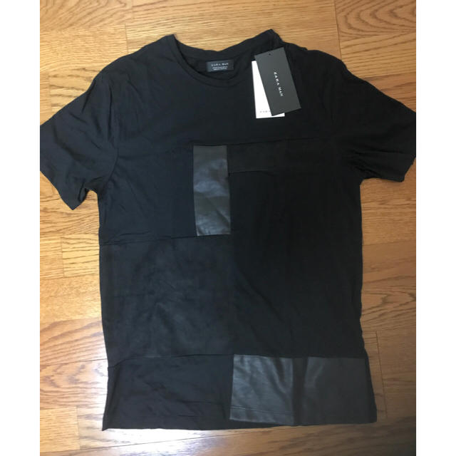 ZARA(ザラ)の完売 ZARA レザー切り替え Tシャツ 黒 メンズのトップス(Tシャツ/カットソー(半袖/袖なし))の商品写真