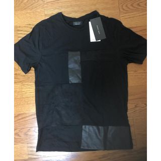 ザラ(ZARA)の完売 ZARA レザー切り替え Tシャツ 黒(Tシャツ/カットソー(半袖/袖なし))