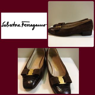 フェラガモ(Ferragamo)のフェラガモ♡定番ヴァラ♡ダークブラウンスエード×レザー♡(ハイヒール/パンプス)