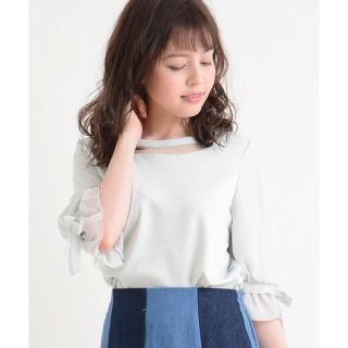 マジェスティックレゴン(MAJESTIC LEGON)の【美品】♡袖異素材リボン付 プルオーバー ミント Sサイズ♡(カットソー(長袖/七分))