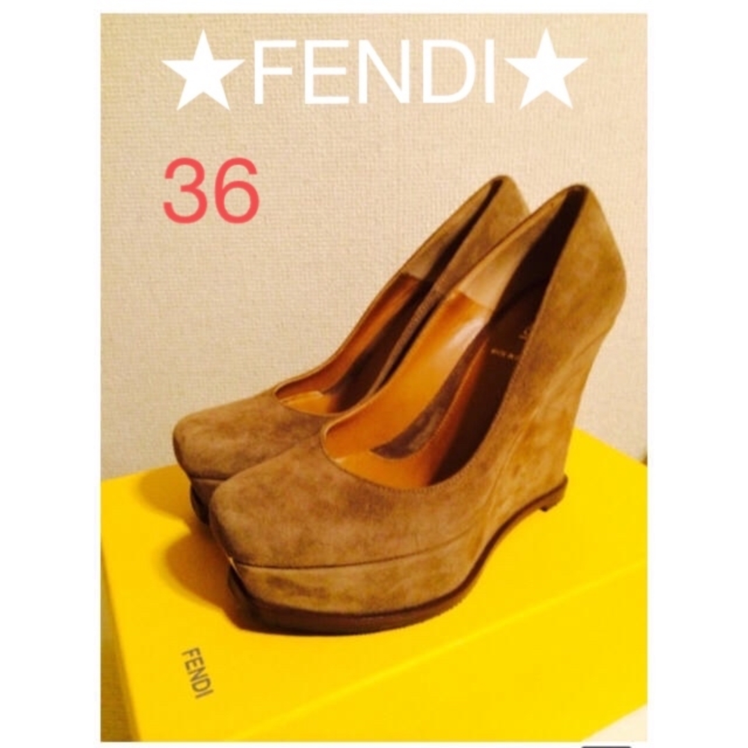 FENDI(フェンディ)のフェンディ FENDI ウェッジ スウェード パンプス 23cm キャメル 靴 レディースの靴/シューズ(ハイヒール/パンプス)の商品写真