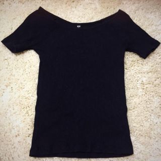 ユニクロ(UNIQLO)のユニクロ♡リブバレエネックT ブラック S(Tシャツ(半袖/袖なし))