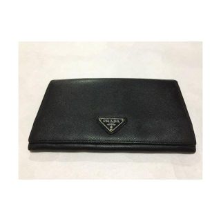 プラダ(PRADA)のPRADAブラックレザー小銭入れダブルスナップメンズ二つ折り財布(長財布)