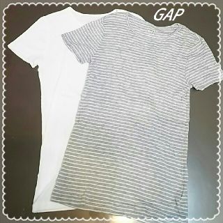 ギャップ(GAP)のGAP ストレッチTシャツ２枚セット☆グレーボーダー&白 sizeS 美品(Tシャツ(半袖/袖なし))