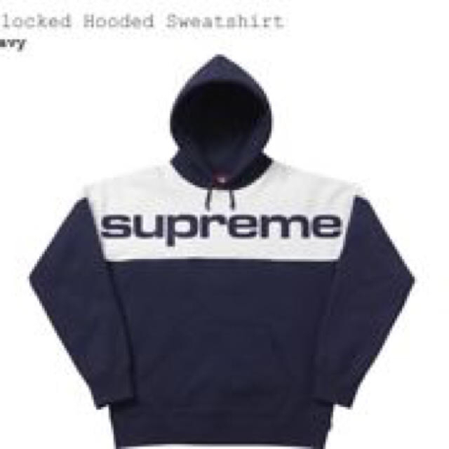 supreme blocked hoodie navy パーカー