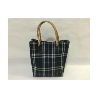 バーバリー(BURBERRY)のBURBERRYネイビー系チェック柄ハンドバッグ鞄(トートバッグ)