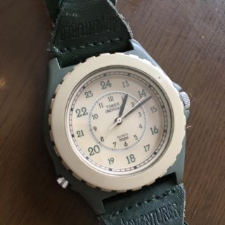 タイメックス(TIMEX)の難ありTIMEX耐水腕時計緑編みレザーベルト(腕時計)