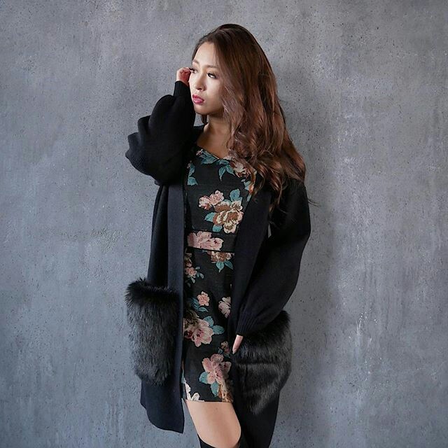 rienda Faux Fur ポケットコーディガン BLK S 新品