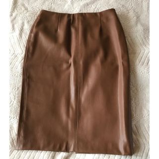 ザラ(ZARA)のZARAレザースカート L キャメル(ひざ丈スカート)