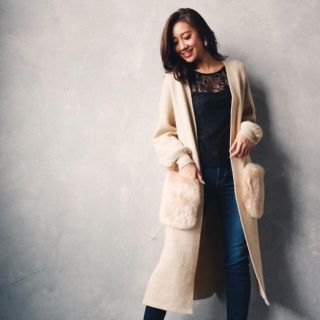 リエンダ(rienda)の定価以下！！リエンダ♡faux fur ポケットコーディガン  ベージュ M(カーディガン)