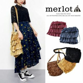 メルロー(merlot)の秋冬新作◌⑅⃝♡メルロー ベロアショルダーバッグ イエロー 黄色(ショルダーバッグ)