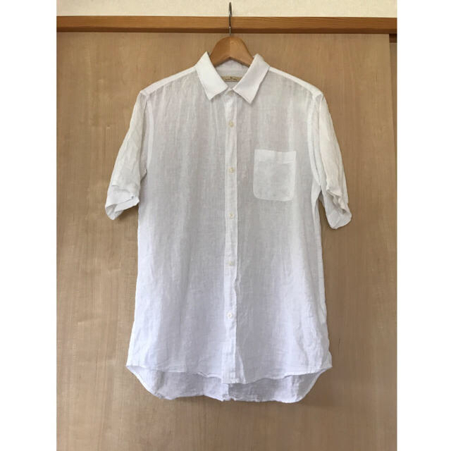 GLOBAL WORK(グローバルワーク)の【GLOBAL WORK】メンズ/麻混の半袖シャツ/ホワイト/size:M メンズのトップス(シャツ)の商品写真